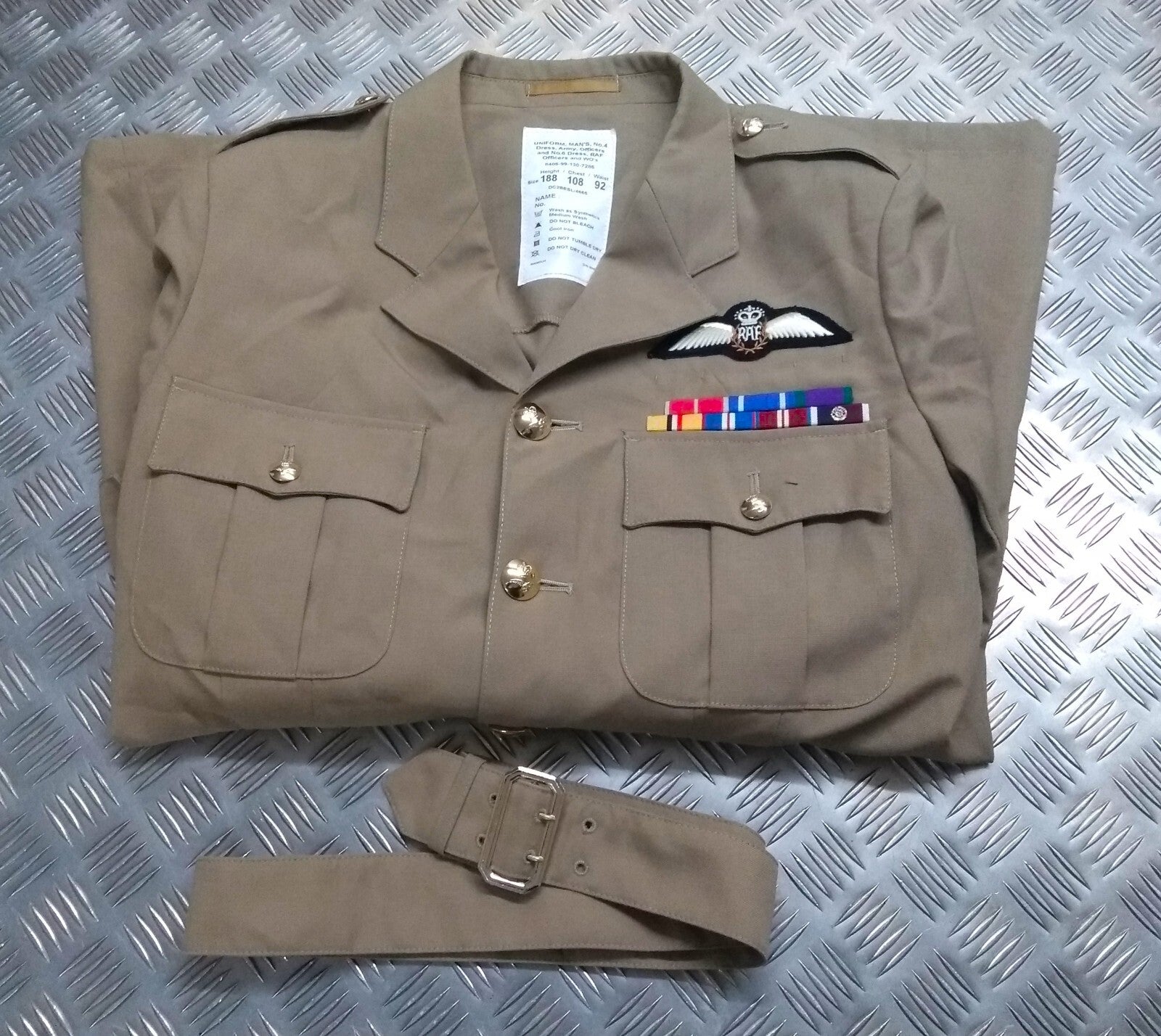 British Army No4 & No6 Jacket With Cloth Belt & Patches Lightweight Safari 188/108cm