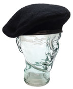 Black Wool Military Style Beret Size 7½ / Large - NEW
