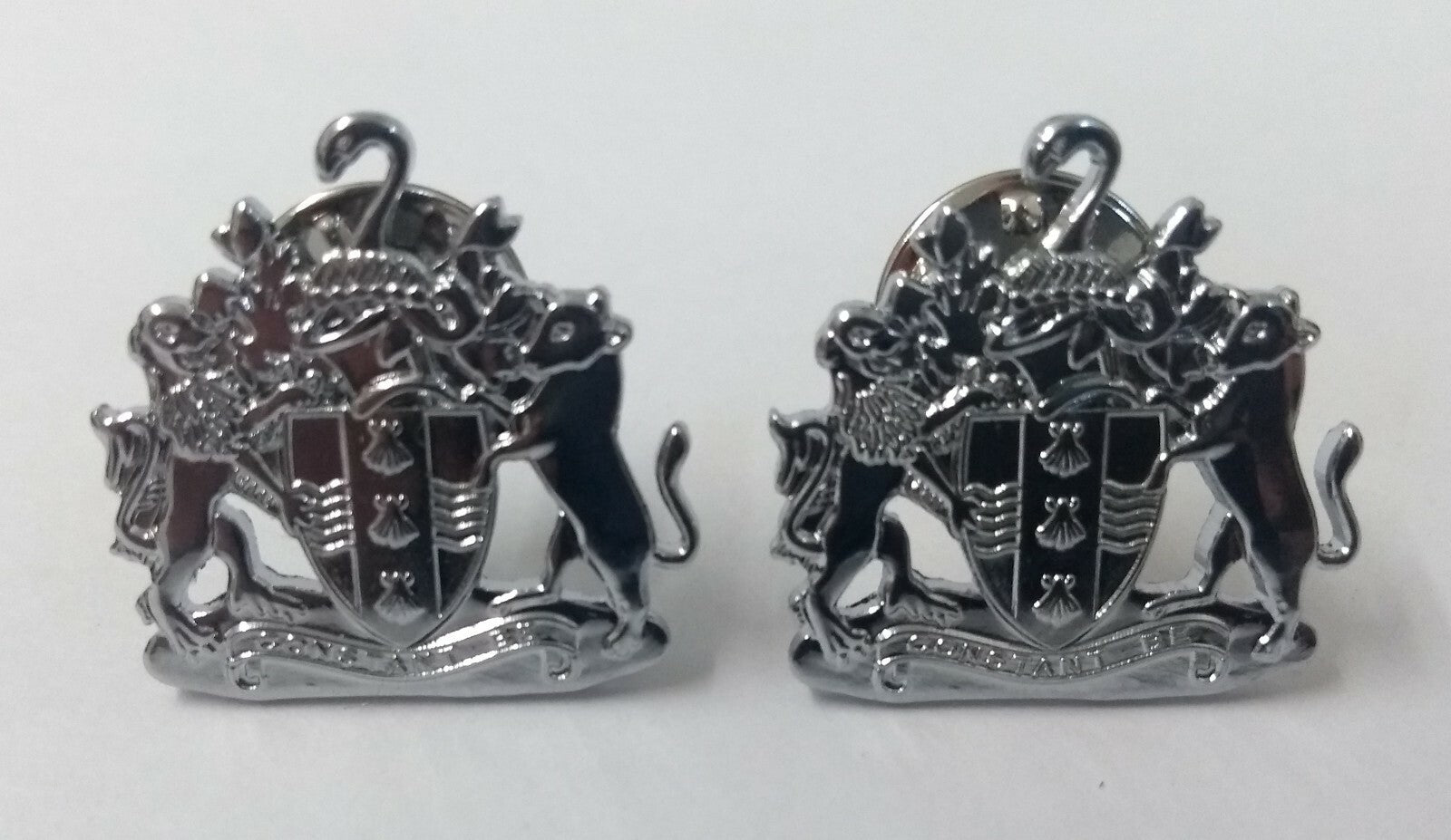 Genuine Issue "Constant B E" Coat of Arms Metal Collar Badges MFCD1XX
