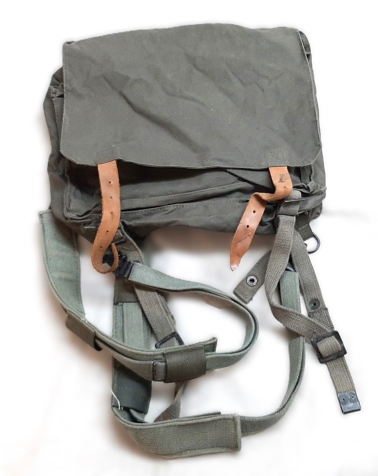 Vintage Army Backpack Cotton Canvas Small Back Pack Field Bag Grey/Green