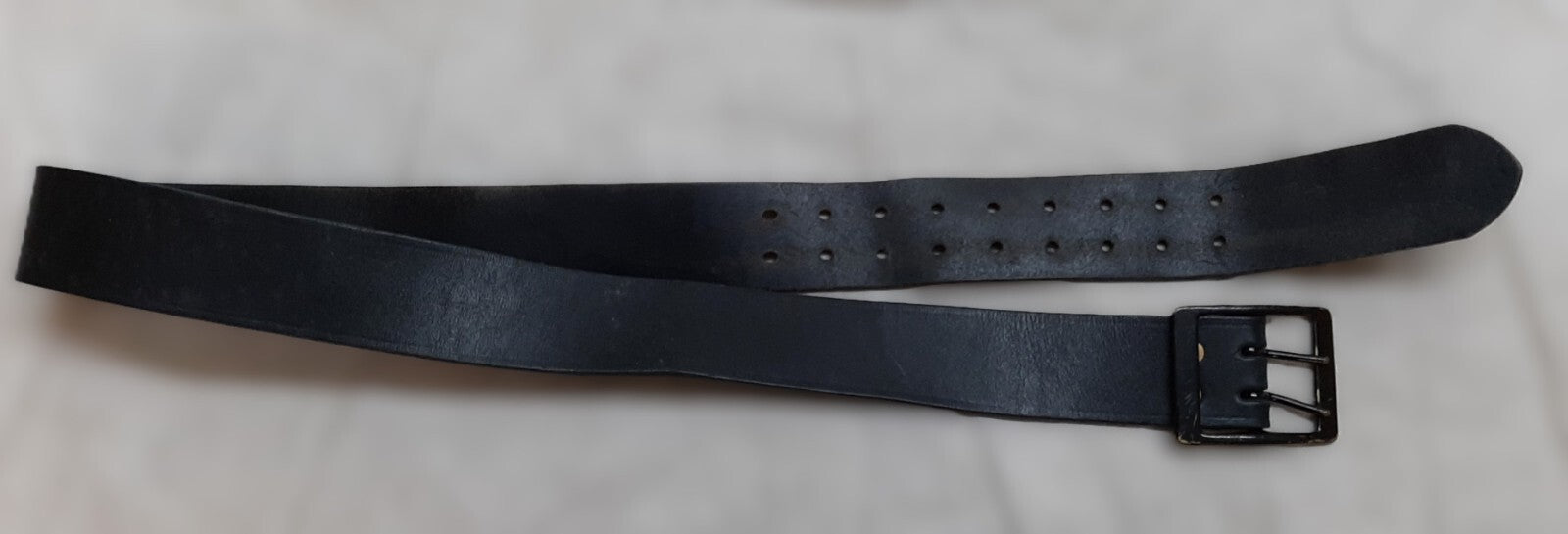 Vintage Leather Belt Solid Brass Double Prong Painted Buckle 49mm Wide Size 41"