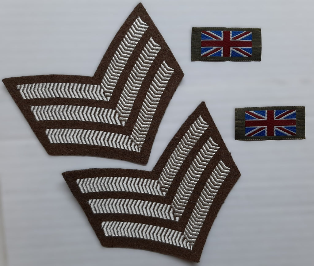 Rank Chevrons FAD British Insignia 3 Bar Sergeant UK Flags 1 Pair