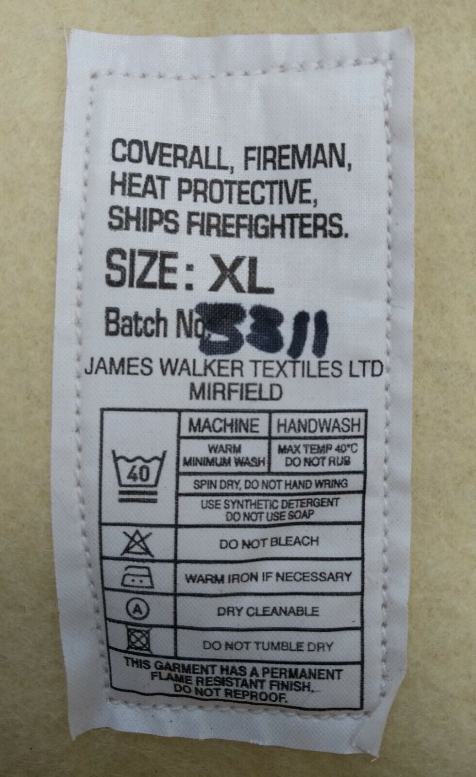 Ships Firefighters Heat Protective Fearnought Coverall British Navy Issue