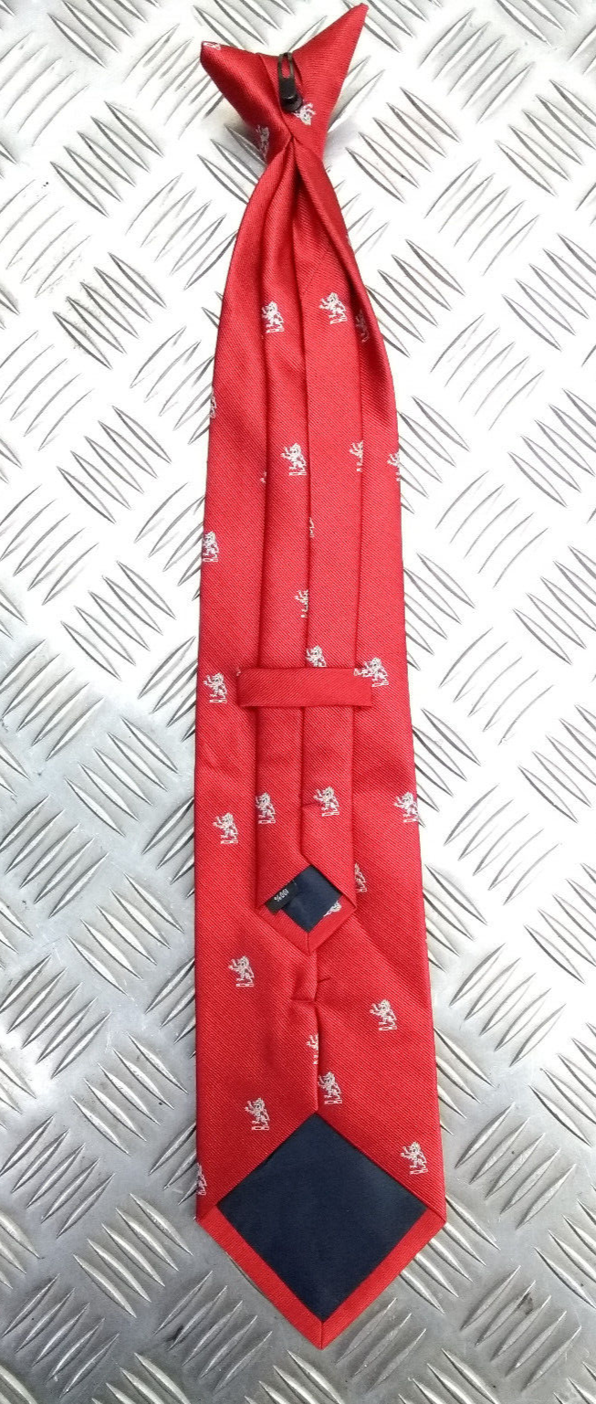 Red Clip On Tie with Grey Lion Insignia Genuine British - NEW