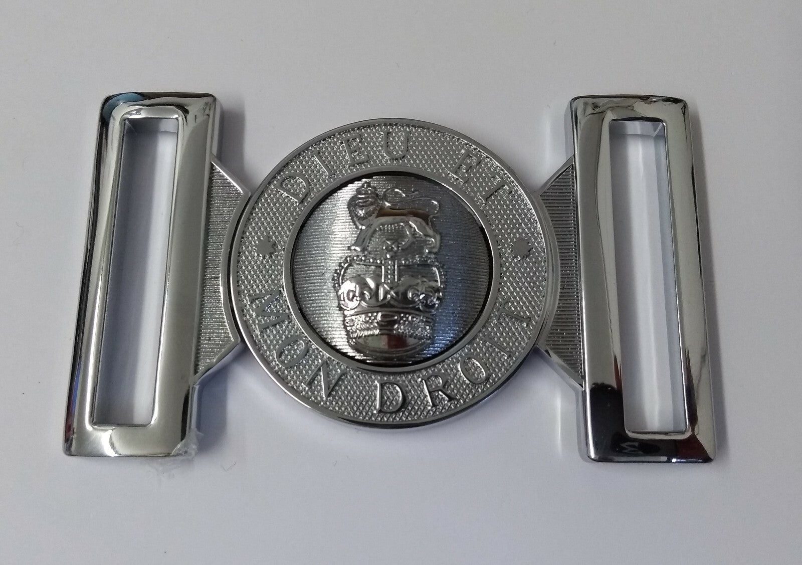 Chrome Buckle British Issue "DIEU ET MON DROIT" Royal Insignia 47mm