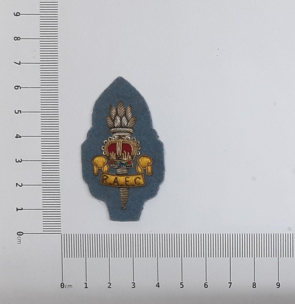 RAEC Hat / Cap Badge Hand Embroidered Vintage New Old Stock R.A.E.C