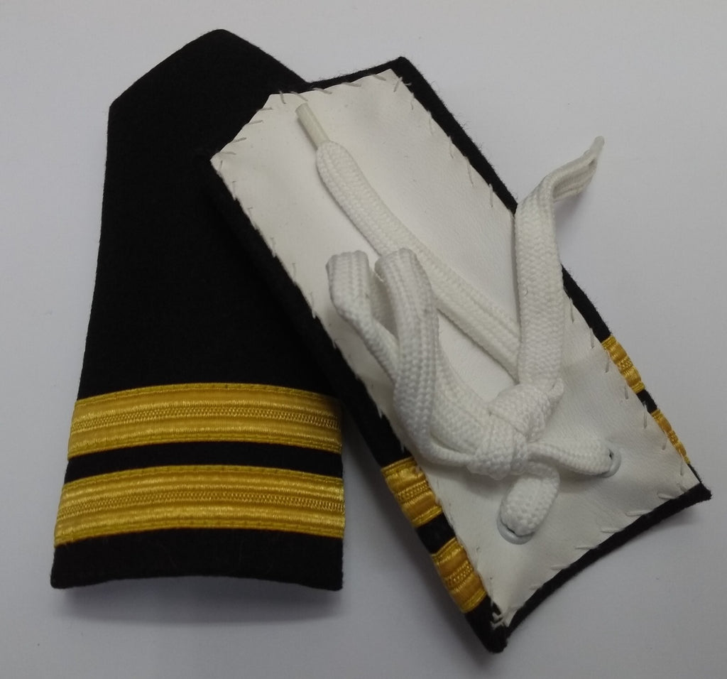 Naval Issue 2 Bar Gold Lace Officer Rank Shoulder Boards Leather Lace Backed