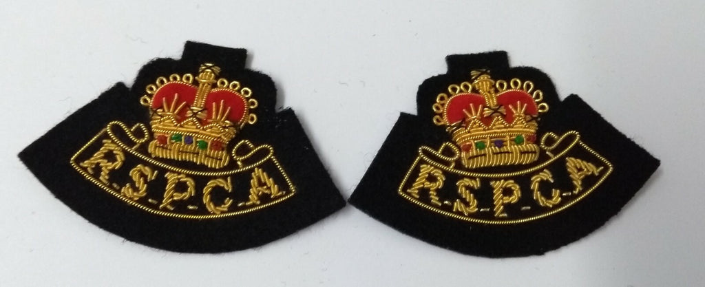 Genuine British R.S.P.C.A Officers Queens Crown Braided Collar Patches ASPS264