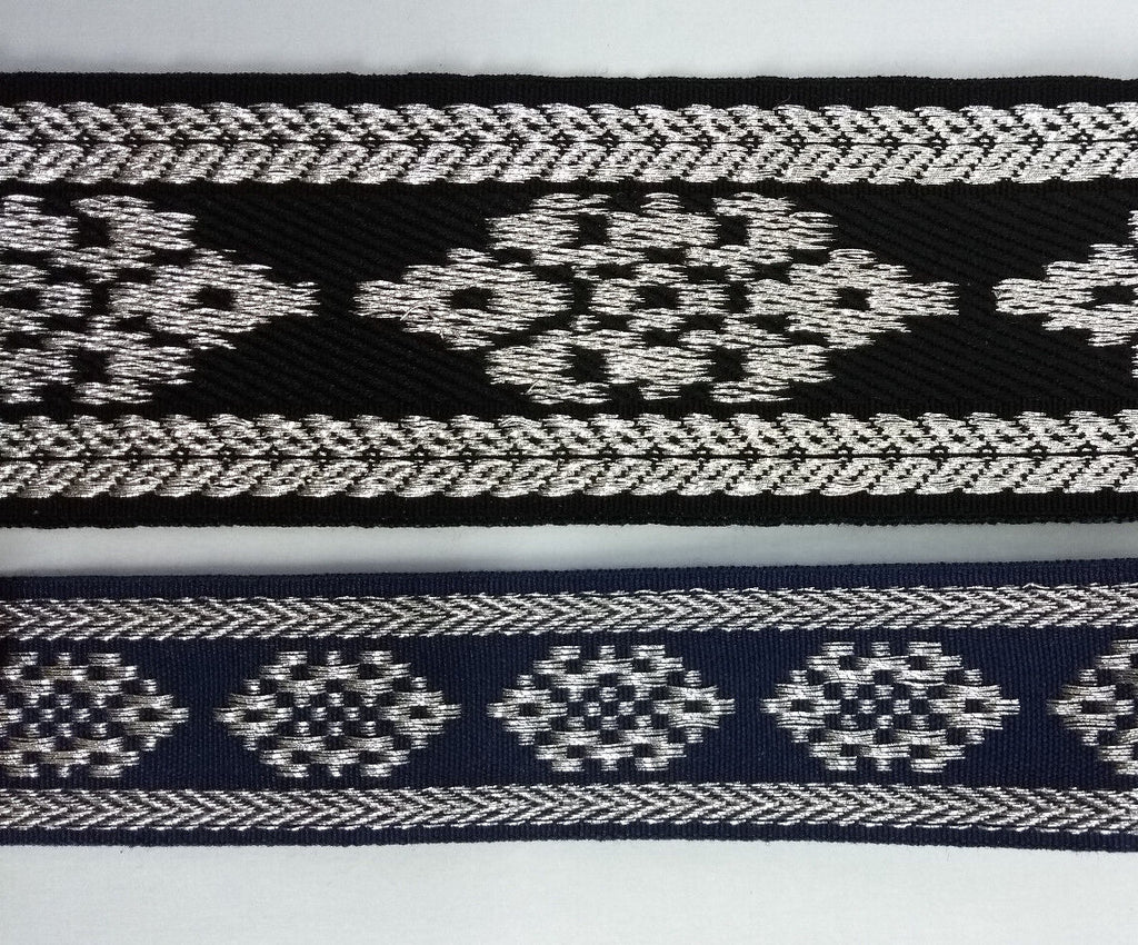 Blue or Black Cotton Lace with Silver Metalised Polyester Composite British Made