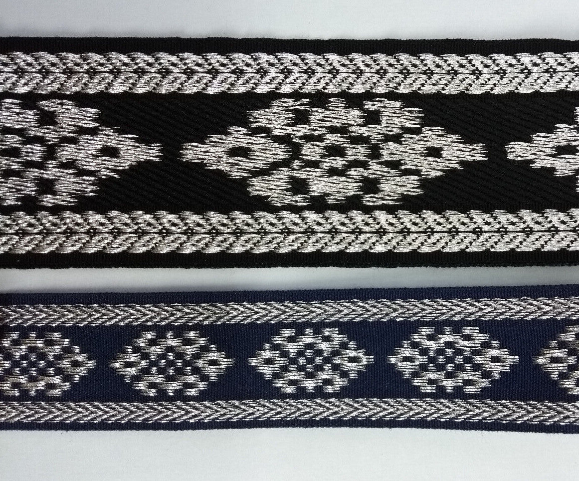 Blue or Black Cotton Lace with Silver Metalised Polyester Composite British Made
