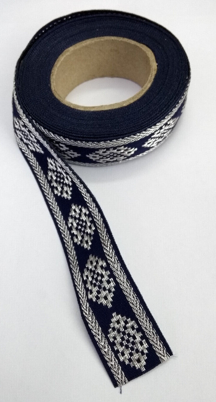Blue or Black Cotton Lace with Silver Metalised Polyester Composite British Made