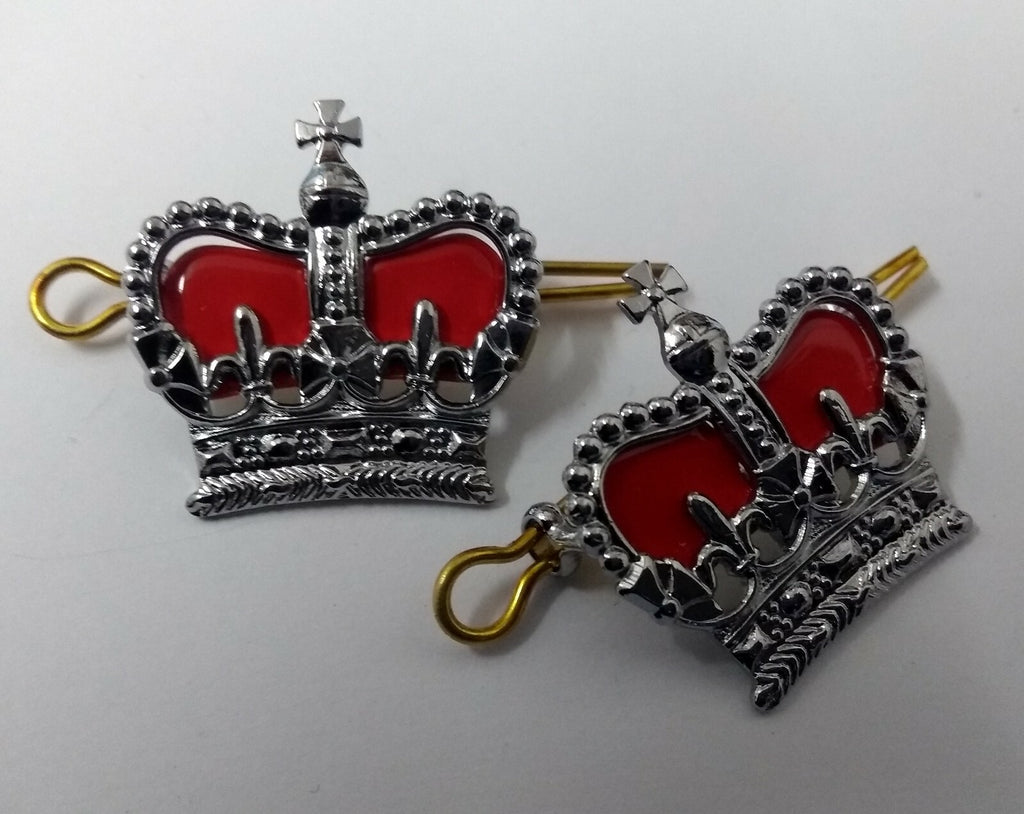 Chrome Shoulder Crowns 1.1" British Made Silver Colour With Red Detail