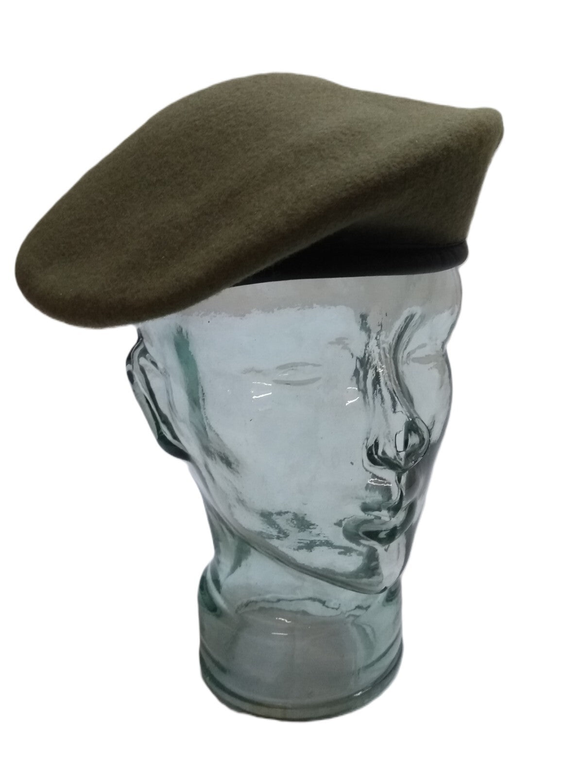 Khaki Beret Cap Allarms UK Pattern Wool / Silky Lining & Leather Trim 57cm