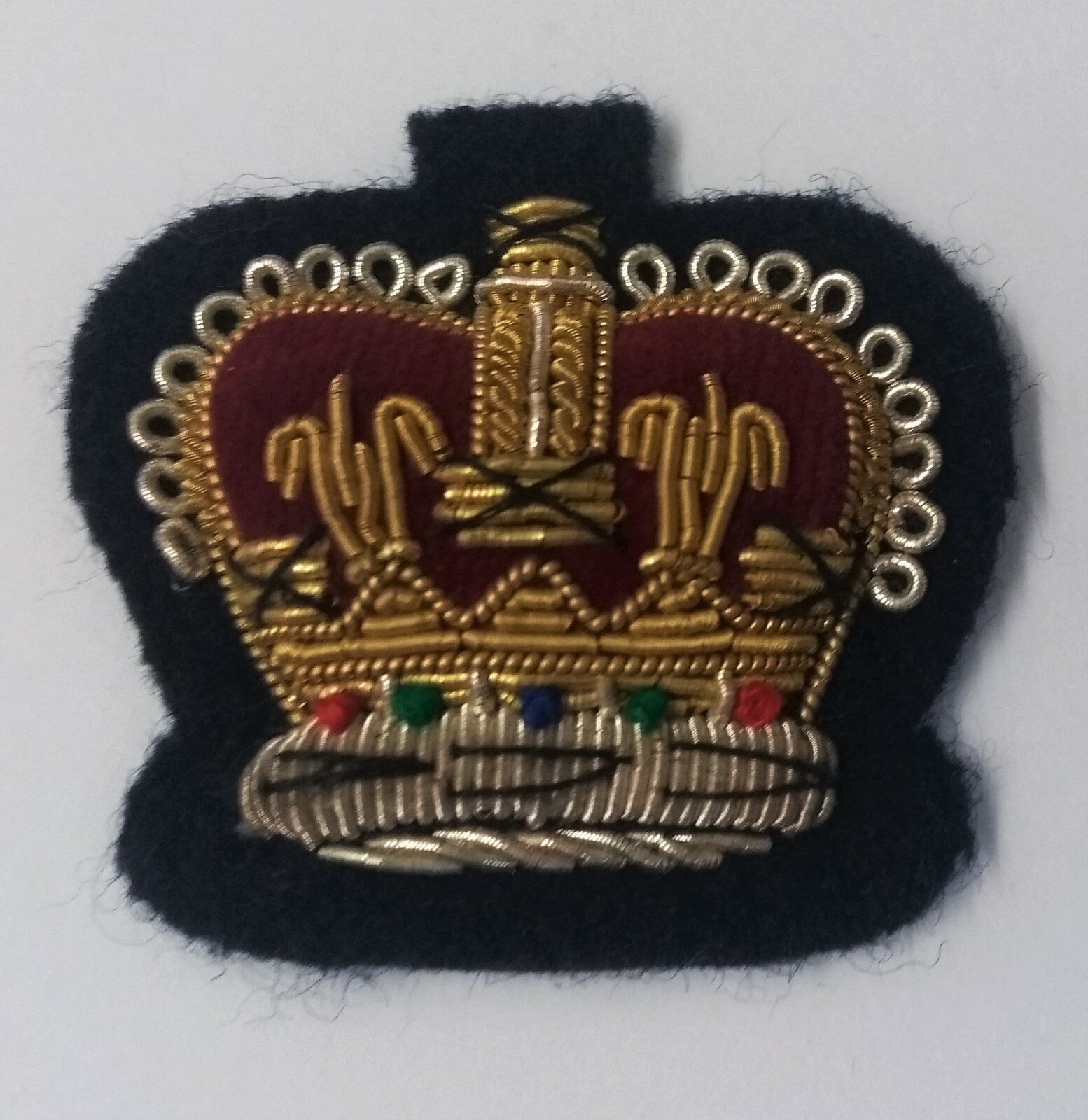 Vintage Braided QC Crown on Navy Blue Felt Hand Embroidered Badge