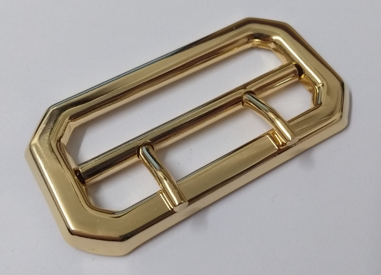 Cloth Belt Buckle 2" Double Prongs High Shine Gold Coloured Made in England