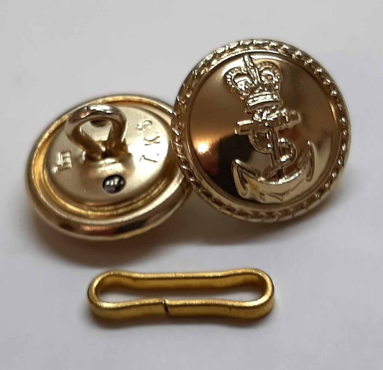 RN Closure Buttons British Royal Navy Queens Crown Insignia With Clasp - NEW