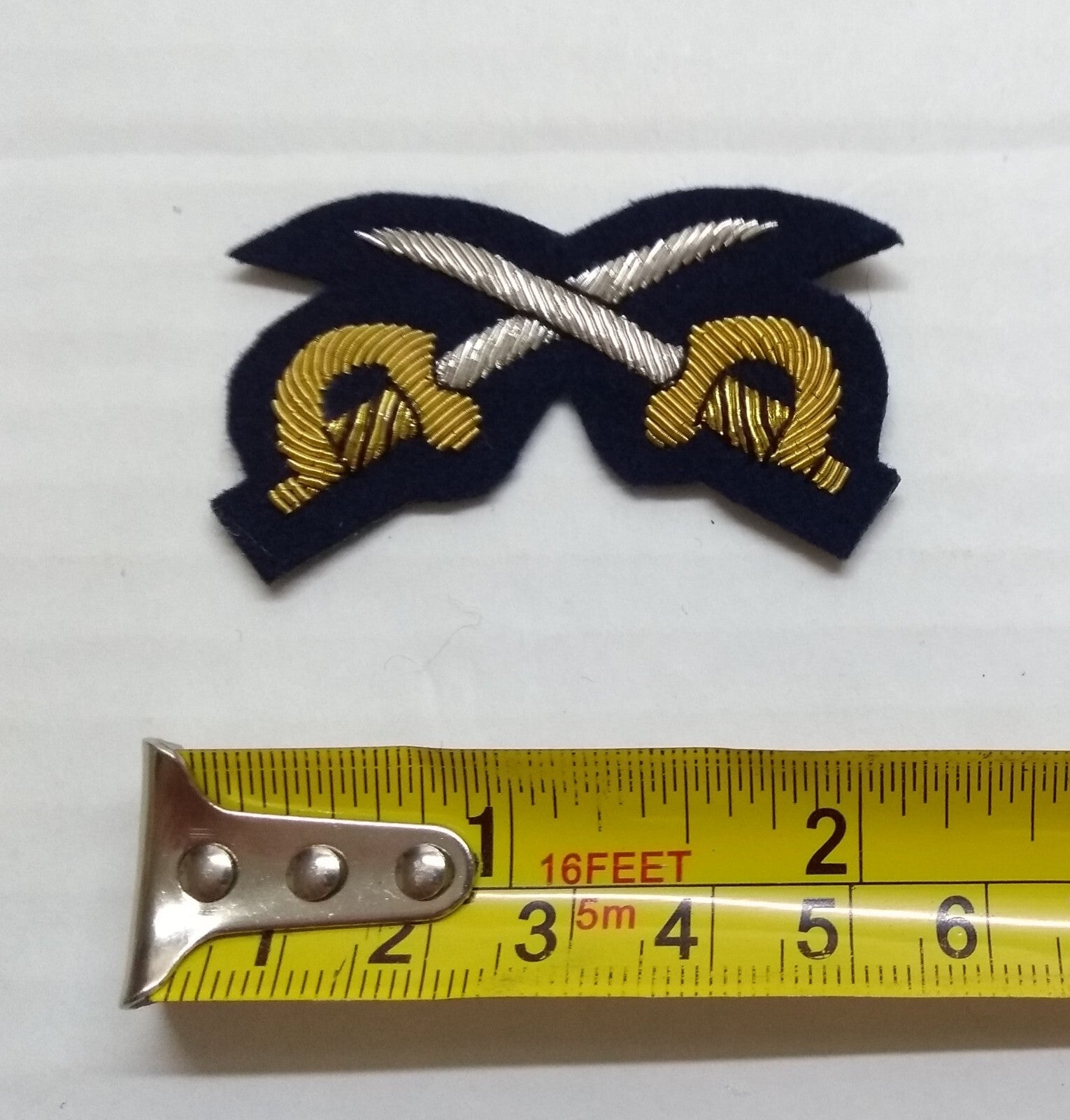 Mess Kit Badge PtI Cross Swords on Navy British Hand Embroidered Arm Patch