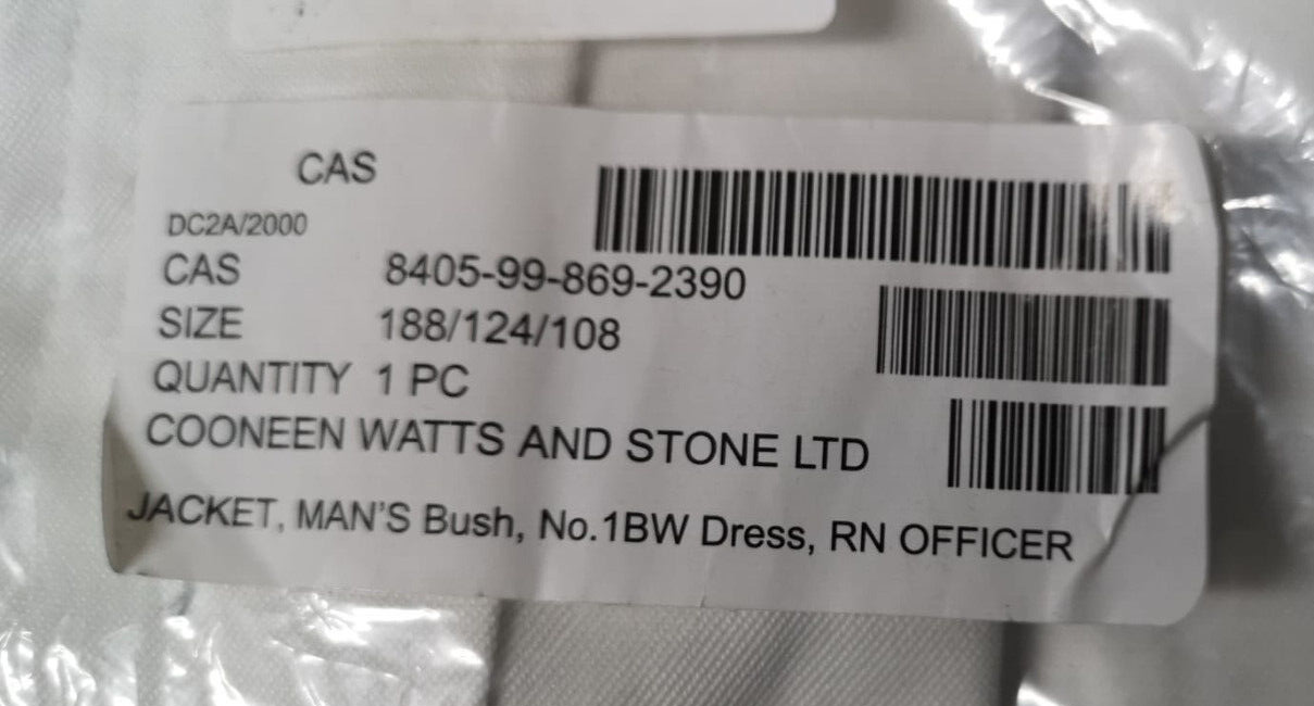 RN Jacket No1 BW White Bush British Ofc & Class 1 Senior Rates 188/124cm