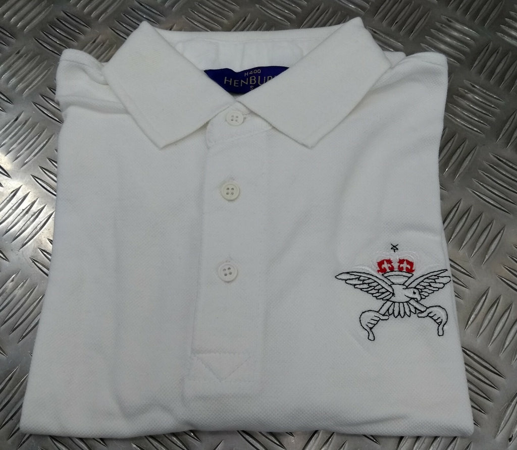 RAF Royal Air Force TI White Polo T Shirt with Physical Training Instructor Logo Henbury