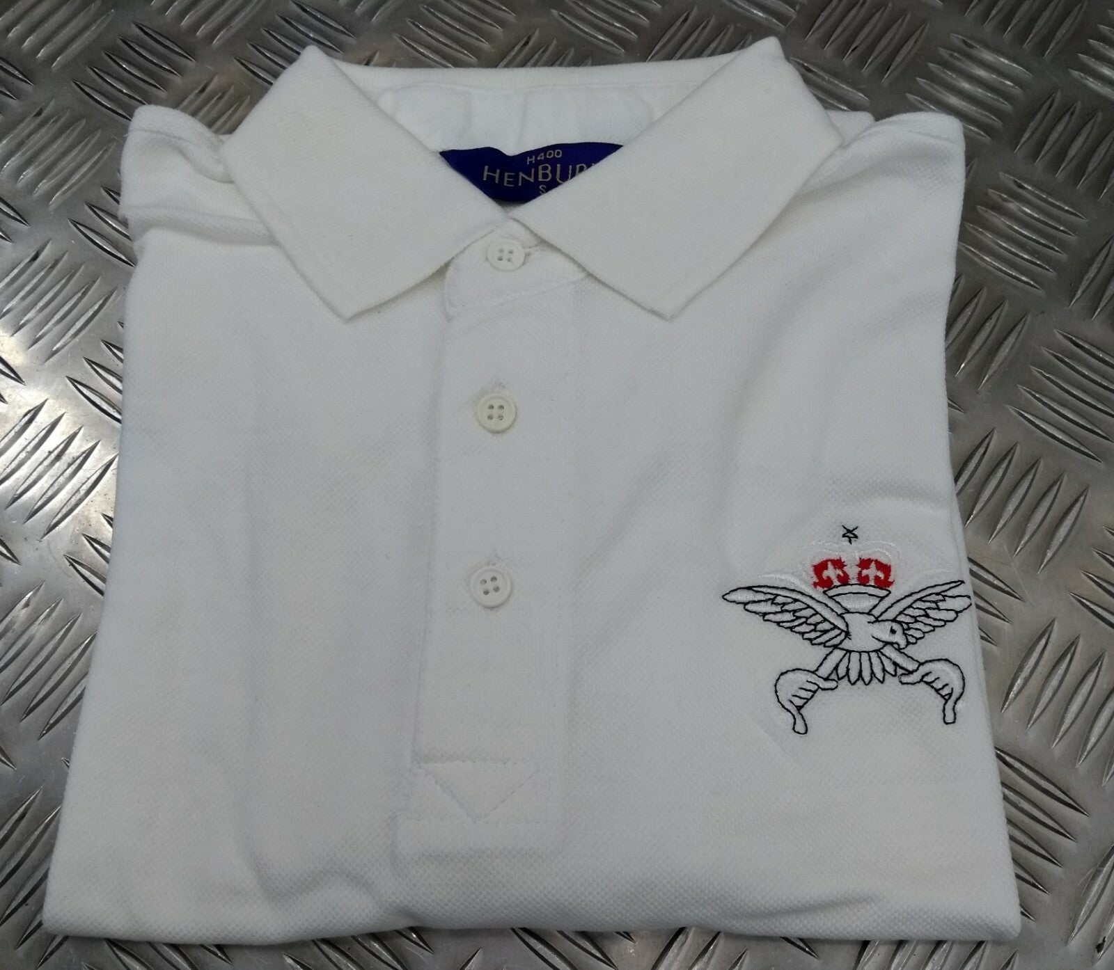 RAF Royal Air Force TI White Polo T Shirt with Physical Training Instructor Logo Henbury