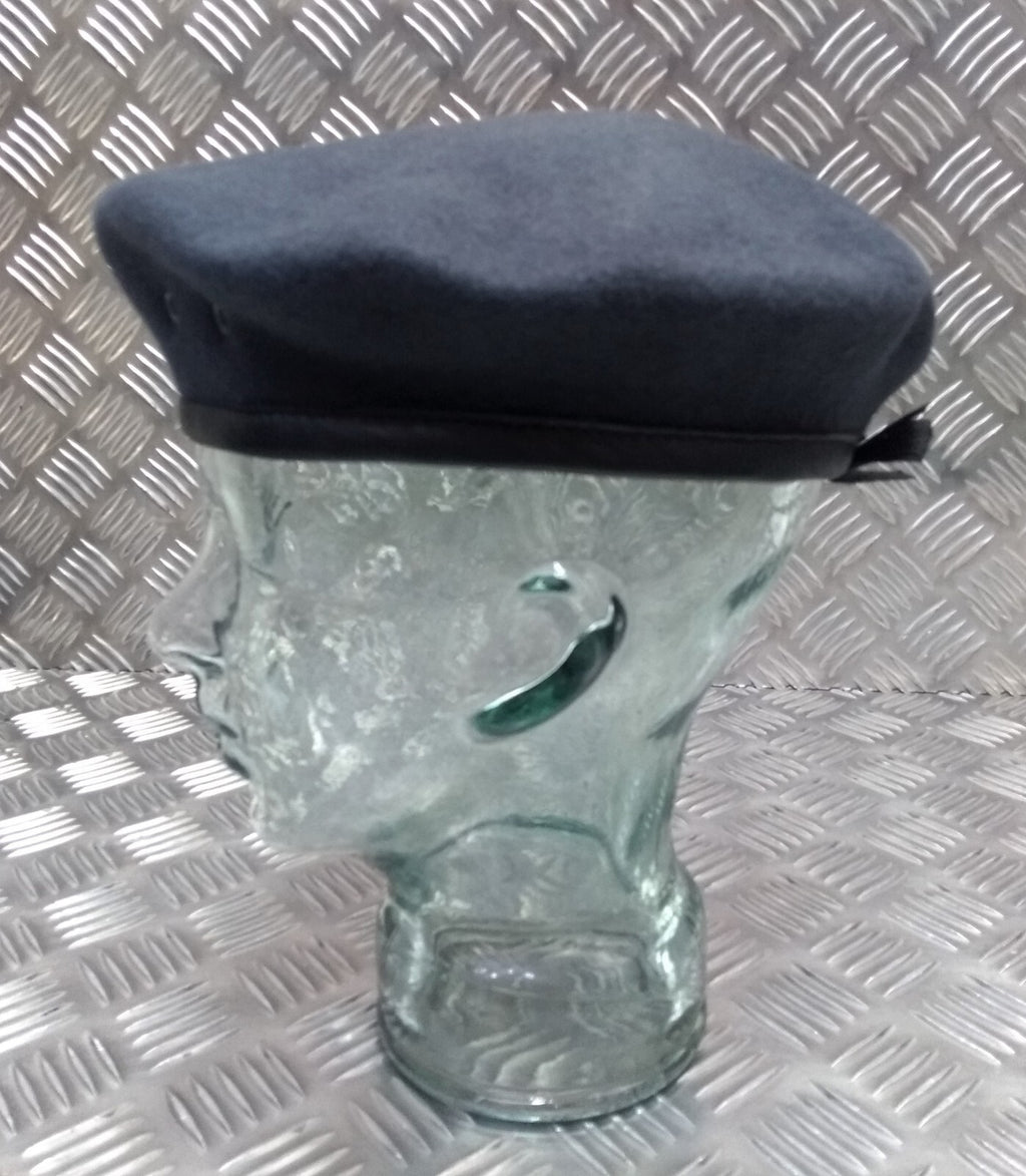 RAF Royal Air Force Beret Knitted Wool Blue Grey With Leather Rim & Badge Eyelets