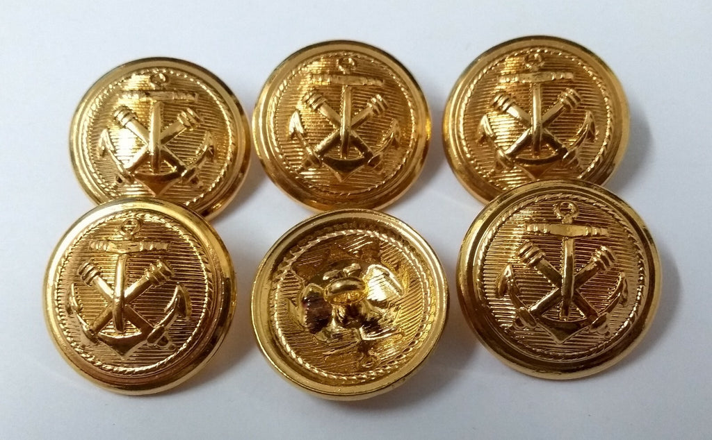 Genuine Naval Artillery Anchor & Cannon Insignia Shank Buttons X6 ASBT225