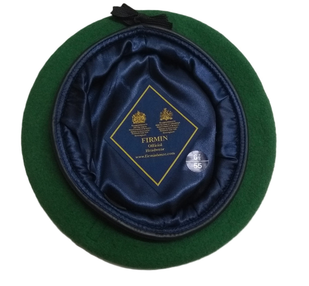 Green Beret Army Firmin UK Pattern Wool / Silky Lining & Leather Trim 55cm.