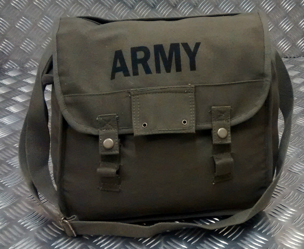 ARMY Style Canvas / Haversack / Satchel Shoulder Bag Black or Green - NEW
