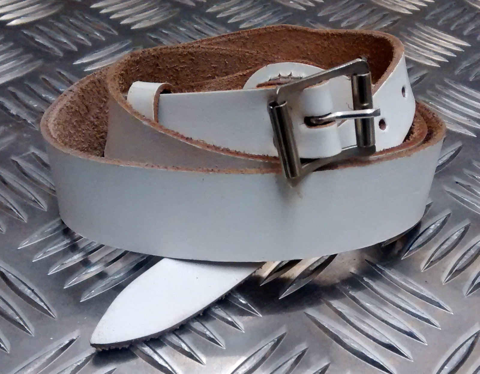 Genuine Vintage Unique Army White Leather XOX Belt -Low Slung Hipster - NEW