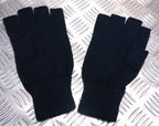 Quality Acrylic Black Fingerless Gloves / Mitts Knitted cuffs - Brand New