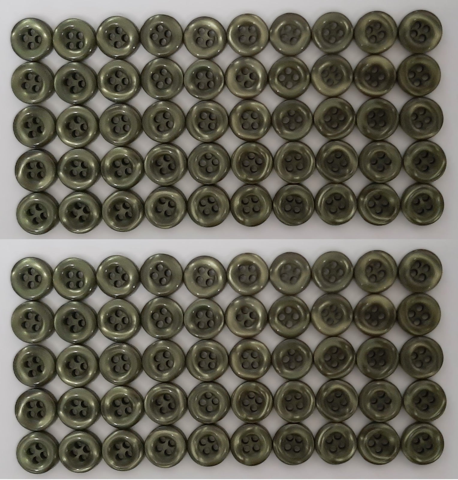 100 Vintage Buttons 4 Hole Shirt / Shank Anchors Pearlesque Green 8.9mm NOS