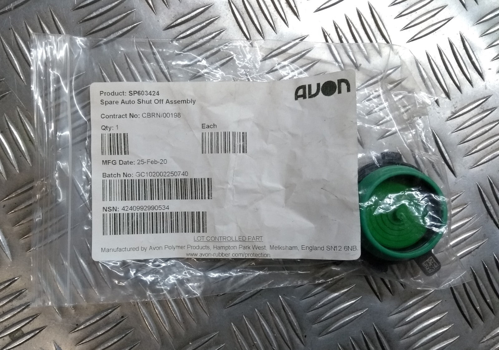 AVON GSR Respirator Auto Shut Off Assembly Part British Specification - NEW