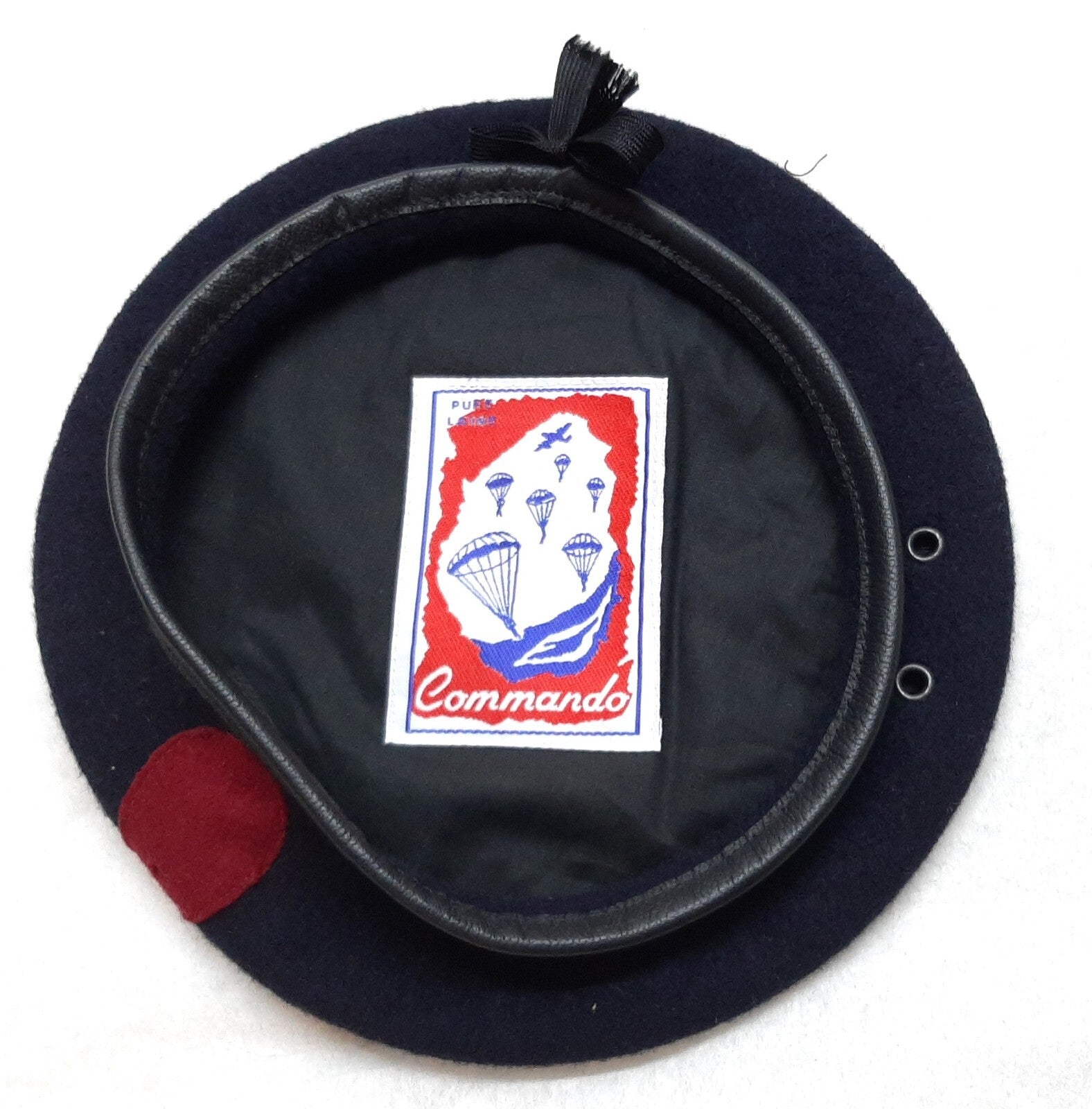 Commando Navy Blue Beret With Maroon Teardrop Patch Pure Laine No Insignia 56cm