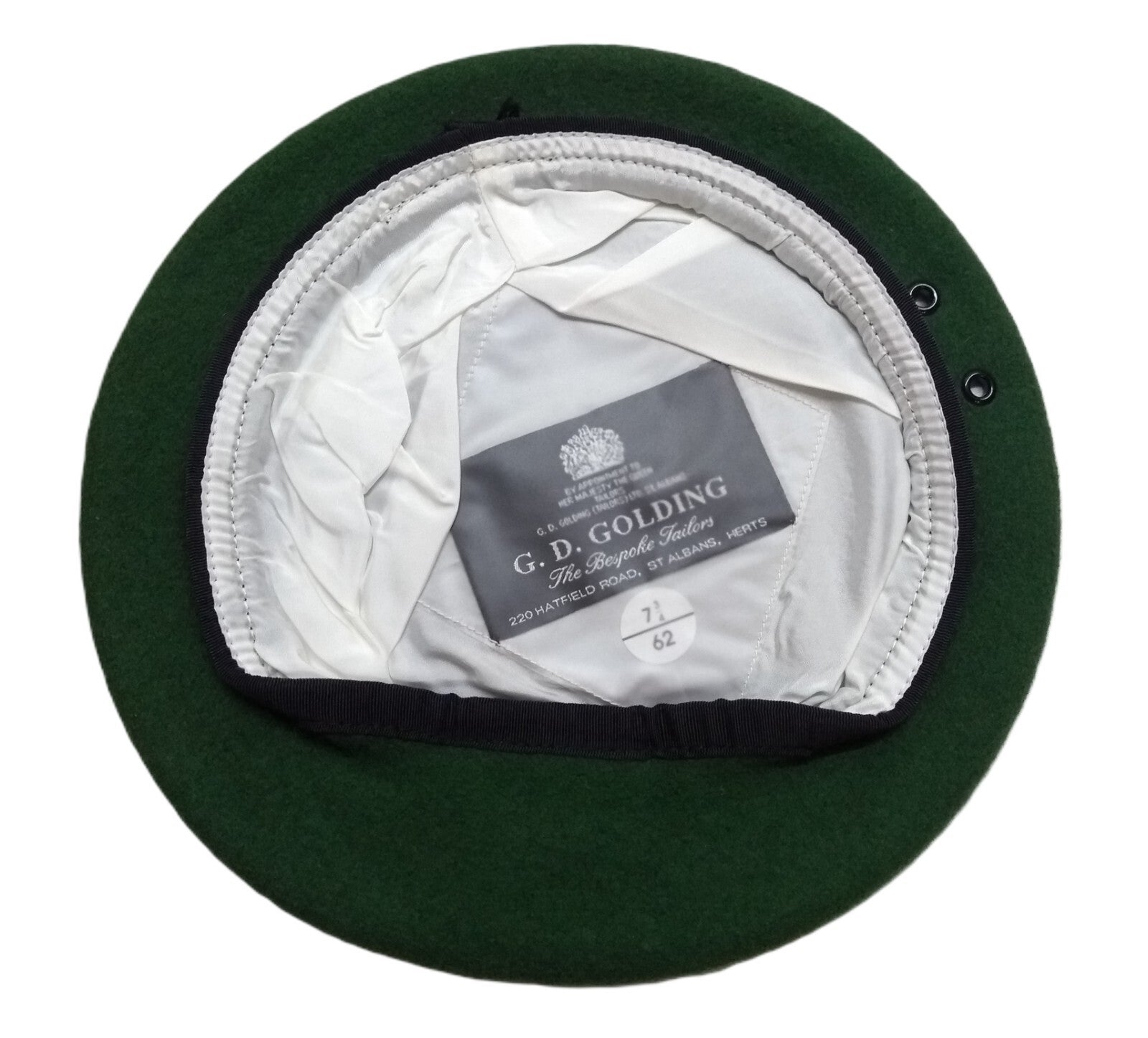 Green Beret Army Goldings UK Pattern Wool / Silky Lining & Petersham Trim 62cm.