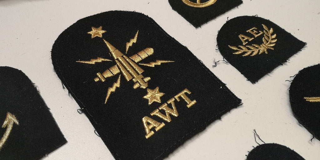 Royal Navy Qualification Cloth Patches Gold/Red on Black set of 12