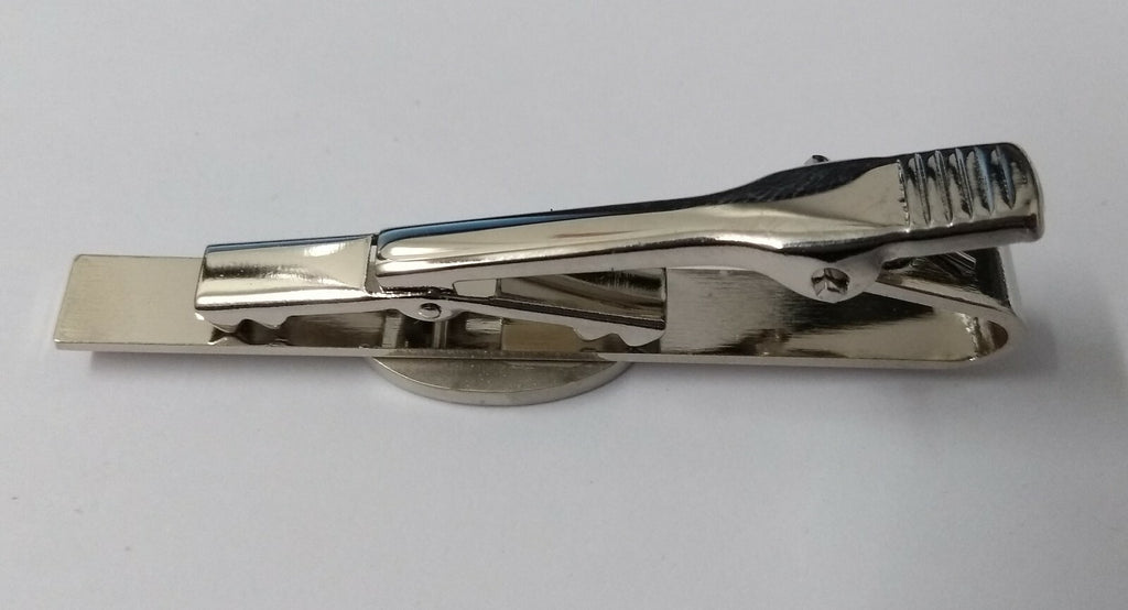 Chrome Double Pivot Tie Clip & matching Lapel Pin Badge Unknow Insignia