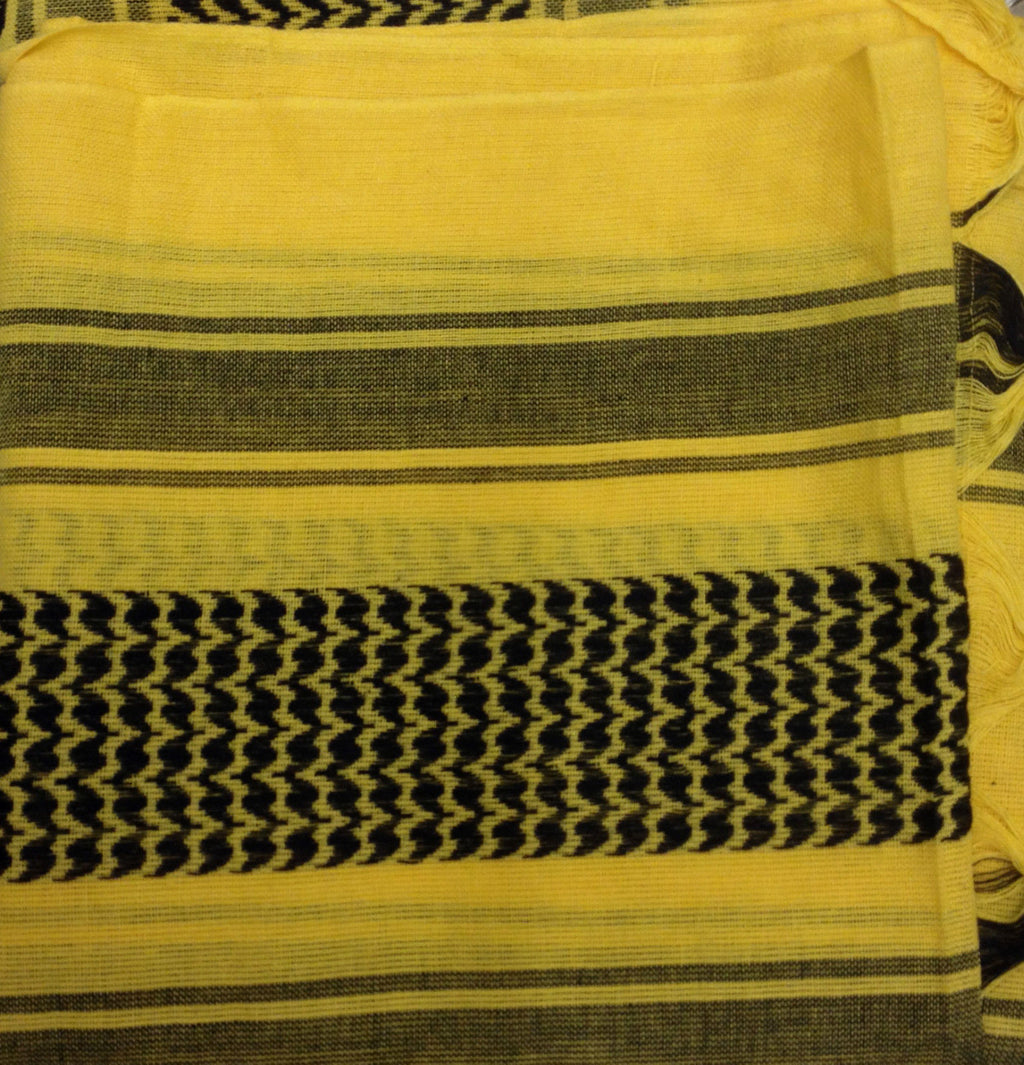100% Cotton Shemagh / Arab Scarf / Pashmina / Wrap / Sarong. Black on Yellow NEW