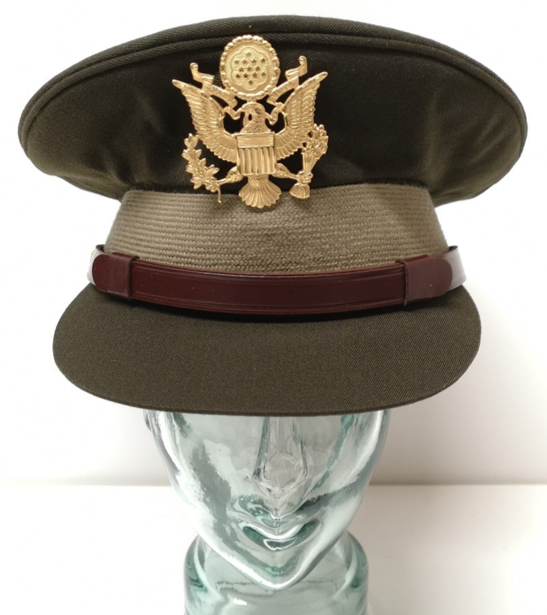 United States Army Officer's Peaked Cap Green with Beige Hatband & Hat Badge