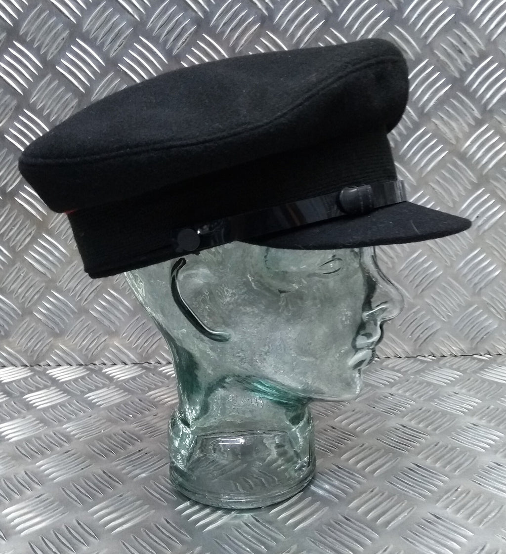 Uniform Dress Cap Black with Red Piping Chinstrap & Buttons Visor Cap 57cm