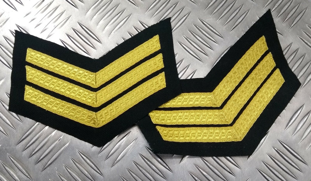Genuine British 3 Chevrons Woman's Issue Patches Gold on Green ASPS270 x2