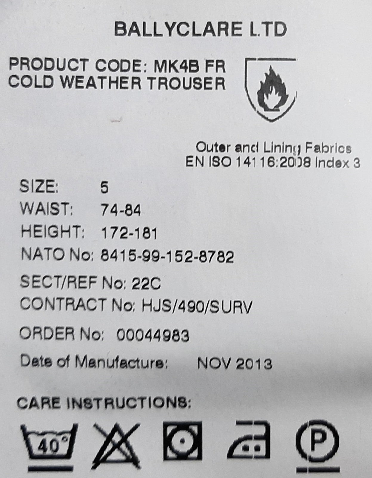 Mk4B FR Trousers British Ballyclare LTD Cold Weather Over Trouser Asst