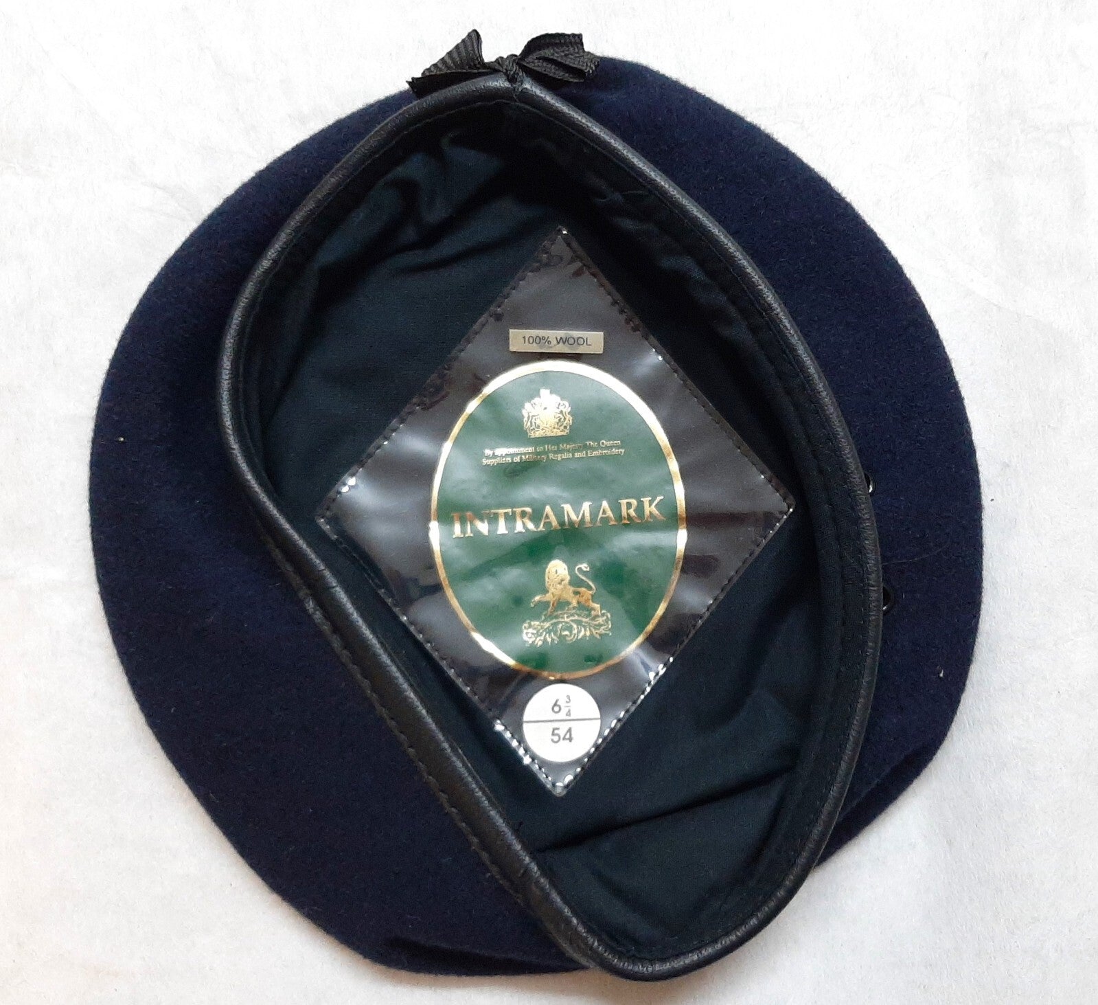 Wool Beret British Pattern Leather Rim Navy Blue Colour Size 54cm