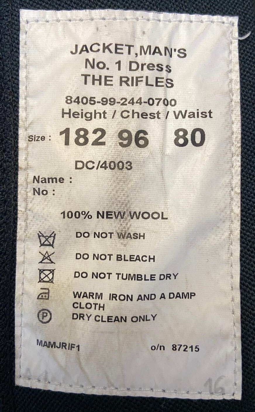 No1 Rifles Jacket Mens British Army Dress Pattern 92cm