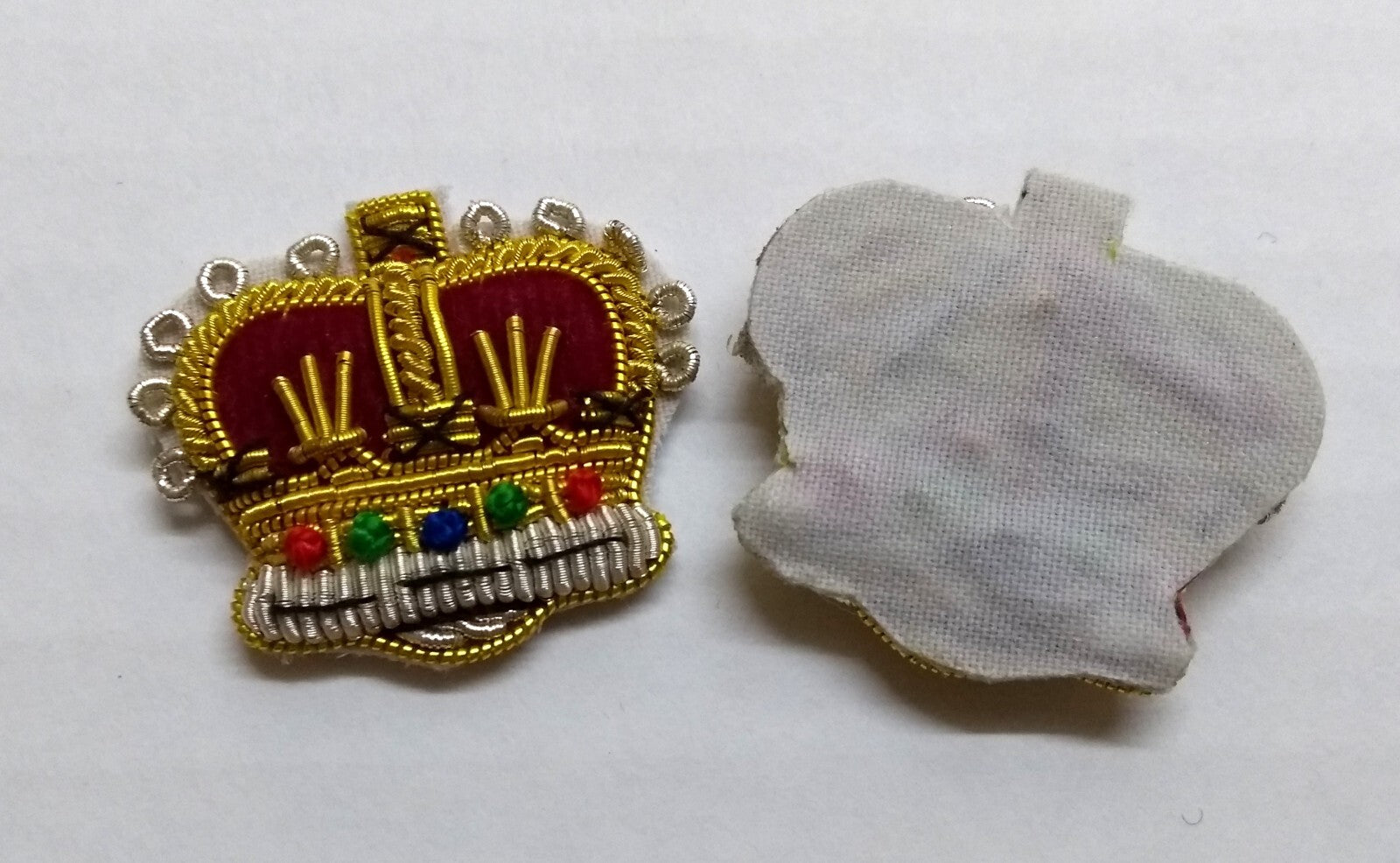 Army Crowns Gold/Silver With Crimson Padding Hand Embroidered Insignia 7/8"