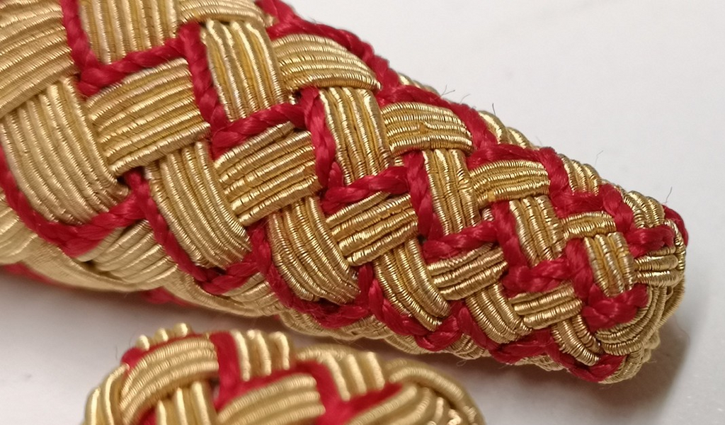 Gold & Crimson Wire Acorn and Turks Head for Sword Knots