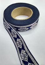 Blue or Black Cotton Lace with Silver Metalised Polyester Composite British Made