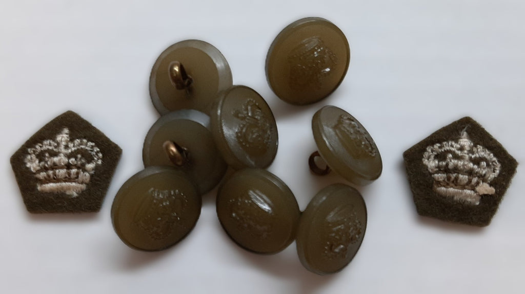 Vintage British Army Buttons and Rank Crowns No2 Dress Royal Crown Insignia SET