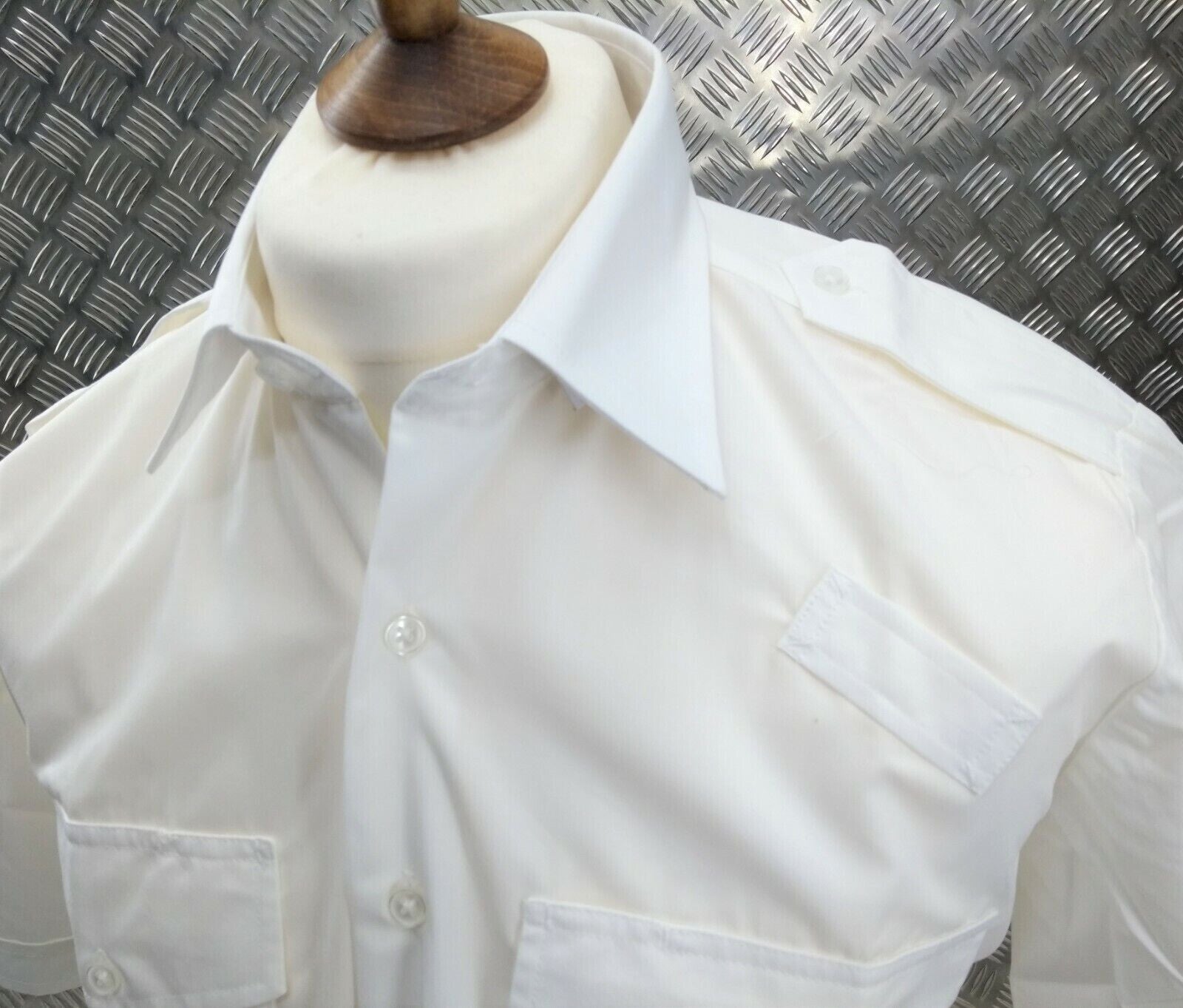 OPG White Uniform Shirt Short Sleeve With Epaulettes Collar 17.5"
