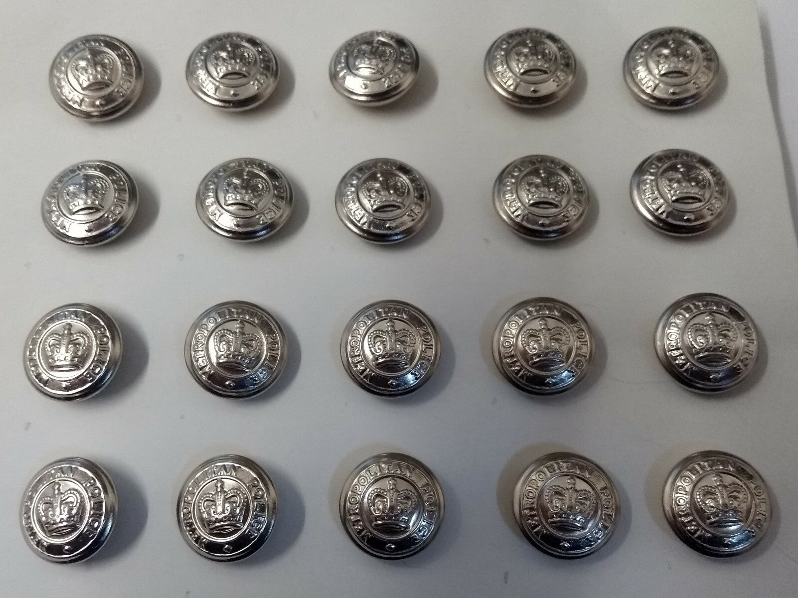 Genuine British Issue Obsolete London Met Silver Crown Buttons X 20 ASBT120