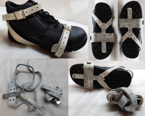Crampon Boot Spikes British Tri Service Chrome Leather Straps One Size